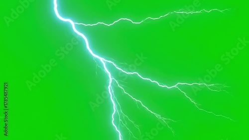 Green Screen Footage with set of lightning strikes on the distortion, overlay, glitch, static noise, scan lines black background, 4k animated video loop