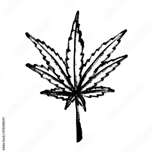 Hand drawn cannabis leaf Medicine marijuana Hemp leaves clipart in doodle style Single element for print, web, design, decor
