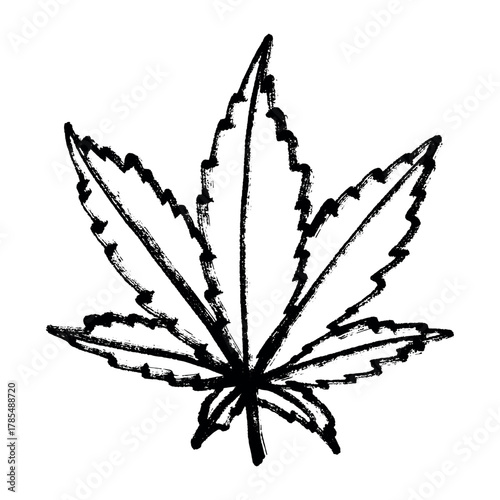 Hand drawn cannabis leaf Medicine marijuana Hemp leaves clipart in doodle style Single element for print, web, design, decor