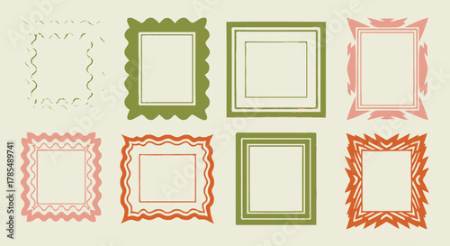A diverse set of hand-drawn vector frames featuring wavy, scalloped, and spiky borders for design projects