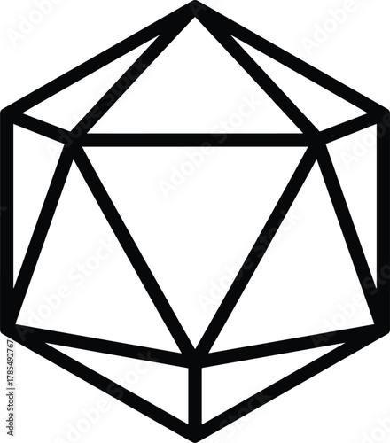 Geometric Icosahedron Outline Symbol on White Background polyhedron shape
