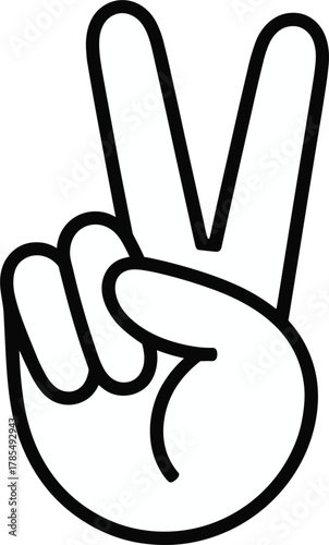 Hand Gesturing Peace Sign with Black Outline on White hand gesture victory sign