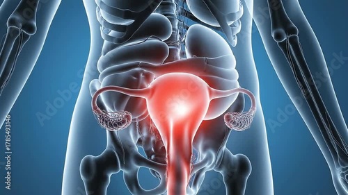Medical Visualization Of Uterus Anatomy Displaying Inflammatory Condition Against A Blue Background For Educational And Promotional Purposes
