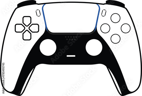 White and Black Gaming Controller with Blue Accents video game console