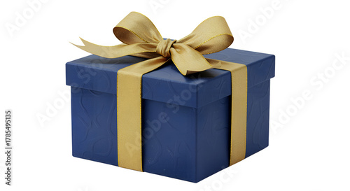 Luxurious Blue gift box with beautiful goldden ribbon on white background