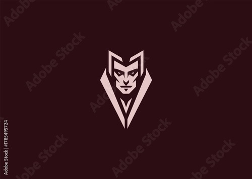 A sleek vampire logo in minimalist silhouette style, showing a mysterious face with sharp fangs and elegant shadows, symbolizing darkness, power, and allure in a modern vector concept