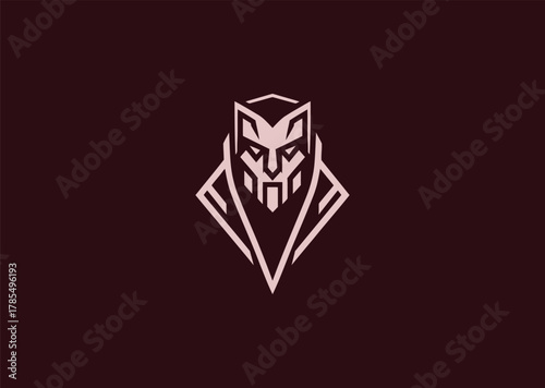 A sleek vampire logo in minimalist silhouette style, showing a mysterious face with sharp fangs and elegant shadows, symbolizing darkness, power, and allure in a modern vector concept