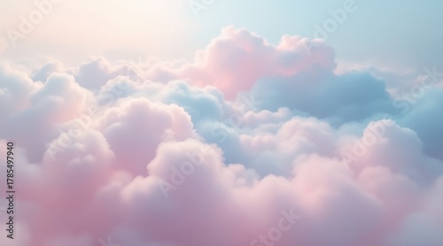 Fototapeta Naklejka Na Ścianę i Meble -  Serene fluffy clouds in soft pink and blue, ethereal sky scene
