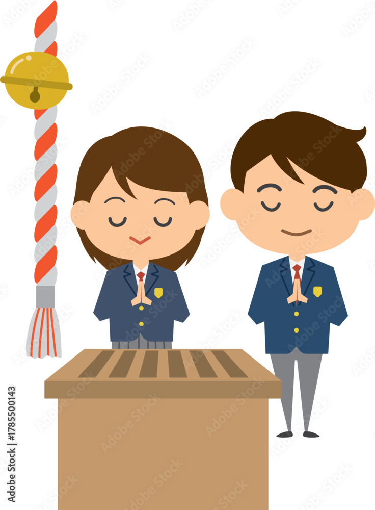 Obraz premium 合格祈願をする受験生のイメージイラスト(男女)