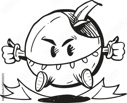 Angry monster apple character sketch giving thumbs up gesture