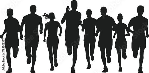 Silhouette, runners, group, motion, fitness, race, athletic, people, jogging, teamwork, outdoor, exercise, competition, marathon, training, speed, diversity, healthy,