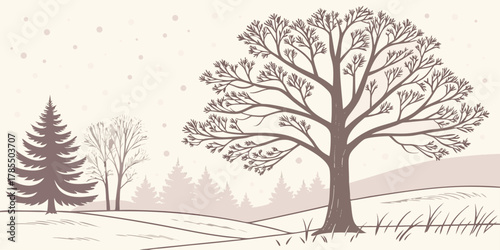 Winter landscape with bare trees and falling snow vector
