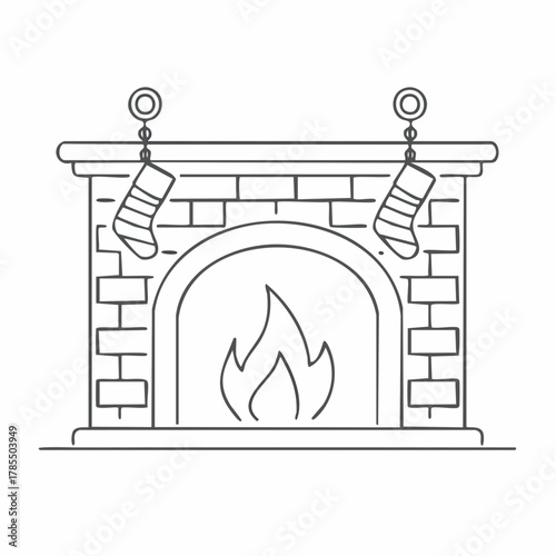 Cozy Christmas fireplace with stockings hung by the mantle, perfect for holiday greetings and festive decor