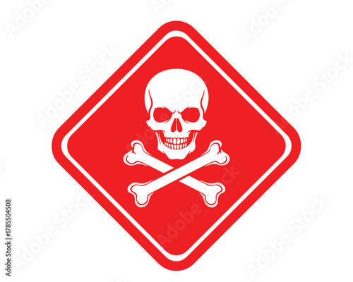 striking red skull and crossbones symbol against a white backdrop, representing danger, poison, and hazard, ideal for warning signs and safety materials