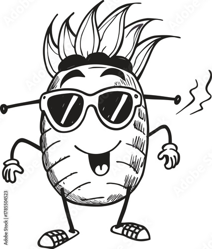 Cool pineapple character wearing sunglasses and sticking tongue out