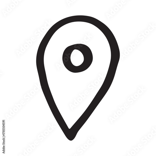 Hand drawn map pin Map marker pointer sign GPS and mapping tools Location pin symbol Pinpoint clipart in doodle style Single element for web, design