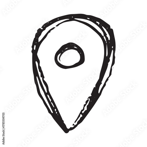 Hand drawn map pin Map marker pointer sign GPS and mapping tools Location pin symbol Pinpoint clipart in doodle style Single element for web, design