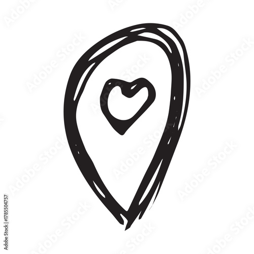Hand drawn map pin Map marker pointer sign GPS and mapping tools Location pin symbol Pinpoint clipart in doodle style Single element for web, design