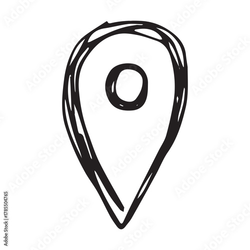 Hand drawn map pin Map marker pointer sign GPS and mapping tools Location pin symbol Pinpoint clipart in doodle style Single element for web, design