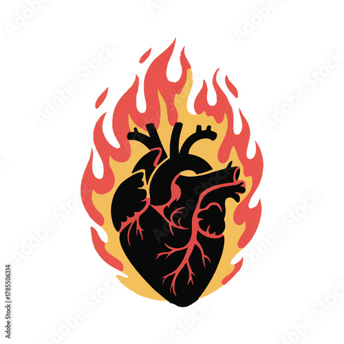 Anatomical heart on fire