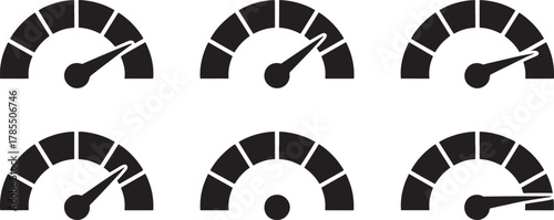 Six speedometer gauge icons showing different levels of speed or performance dial