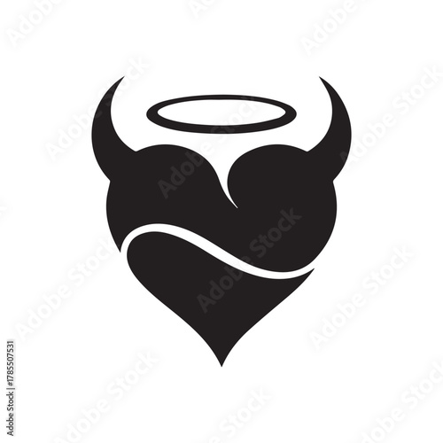 Black heart with devil horns and angel halo