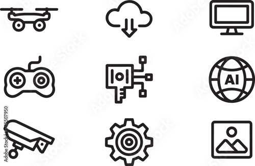 Technology and Innovation Icons Set drone quadcopter