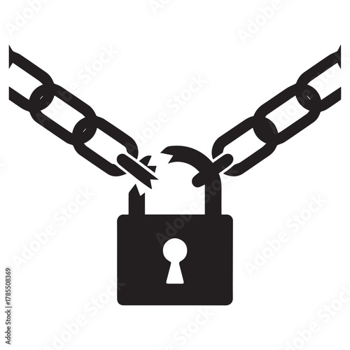 Broken chain and padlock, symbolizing freedom