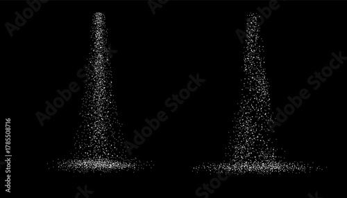Falling white powder vector illustration. Salt or sugar scattering on black background. Realistic flour sprinkling on table