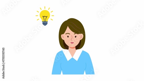 Flat design animation of a woman getting a brilliant idea.