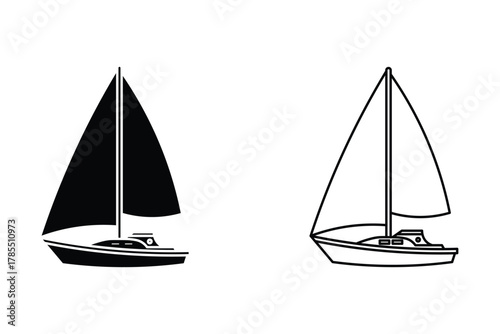 Boat outline icon set . Yacht, icon set. yachts motor boats, linear icons. Boat Icon Vector Illustration.

