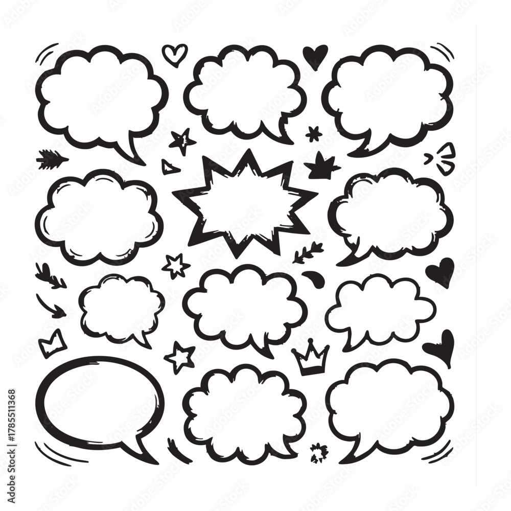 Fototapeta premium Hand Drawn Speech Bubbles Set