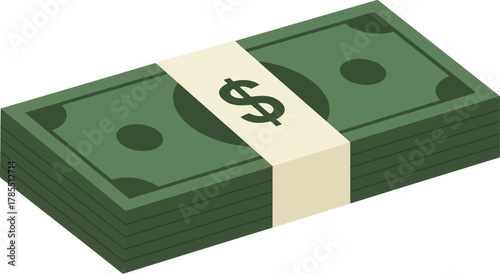 Stack of dollar banknotes: green isometric money pile illustration