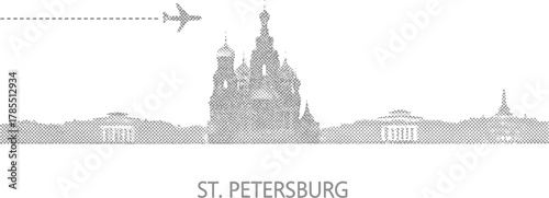 St Petersburg Skyline Silhouette Airplane Travel Concept