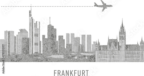 Frankfurt Skyline with Airplane in Flight Artistic Design