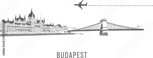 Budapest Skyline with Parliament and Airplane
