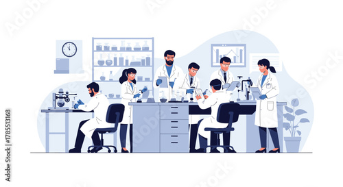Dedicated team of scientists collaborating on innovative research in a modern laboratory setting advancing medical science together for future solutions