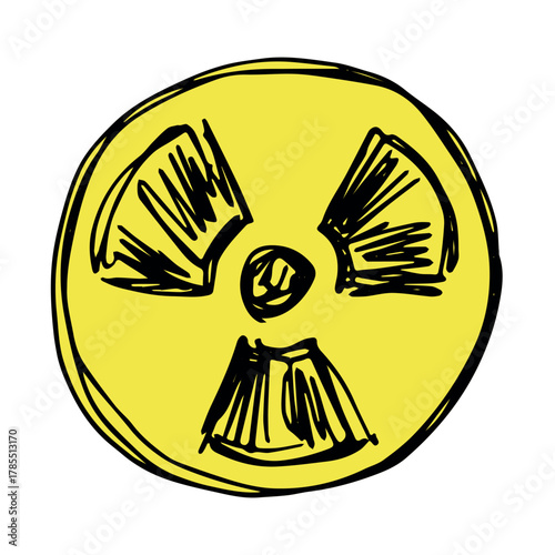 Hand drawn radiation sign Nuclear radiation hazard symbol Radioactive danger warning sign clipart in doodle style Nuclear safety Radioactive waste Single element for print, web, design, decor