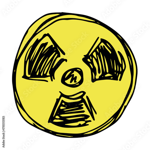 Hand drawn radiation sign Nuclear radiation hazard symbol Radioactive danger warning sign clipart in doodle style Nuclear safety Radioactive waste Single element for print, web, design, decor