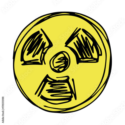 Hand drawn radiation sign Nuclear radiation hazard symbol Radioactive danger warning sign clipart in doodle style Nuclear safety Radioactive waste Single element for print, web, design, decor