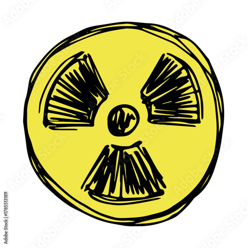 Hand drawn radiation sign Nuclear radiation hazard symbol Radioactive danger warning sign clipart in doodle style Nuclear safety Radioactive waste Single element for print, web, design, decor