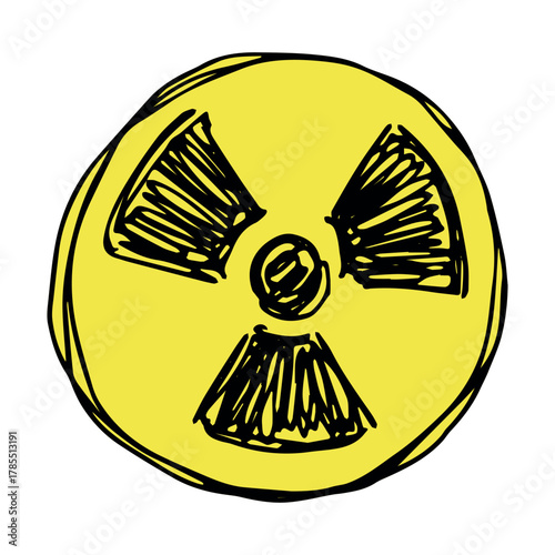 Hand drawn radiation sign Nuclear radiation hazard symbol Radioactive danger warning sign clipart in doodle style Nuclear safety Radioactive waste Single element for print, web, design, decor