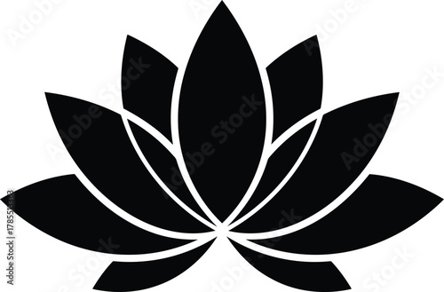 Elegant black lotus flower vector icon for spirituality & wellness