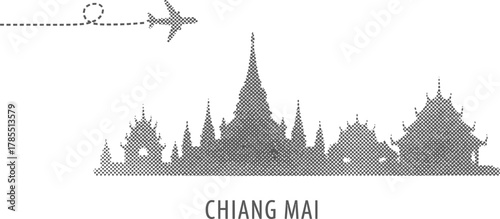 Chiang Mai Skyline with Airplane and Travel Route