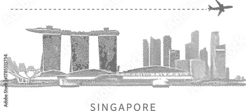 Singapore Skyline Illustration with Airplane