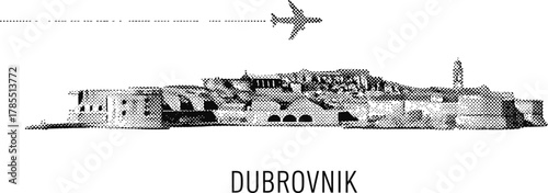 Dubrovnik Skyline with Airplane and Text