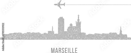 Marseille Skyline Airplane Travel Dot Art