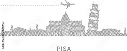 Pisa Skyline with Leaning Tower and Airplane Travel Icon