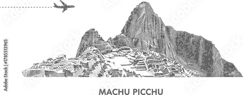 Machu Picchu Peru Travel Airplane Line Art