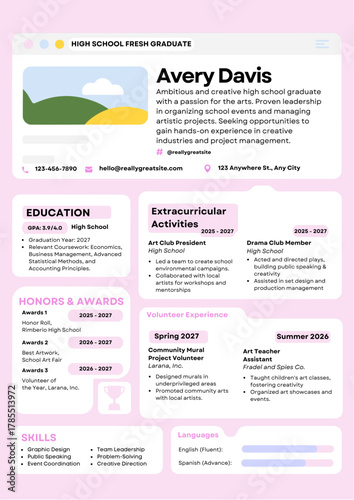 Avery daviss creative high school graduate resume with a passion for the arts